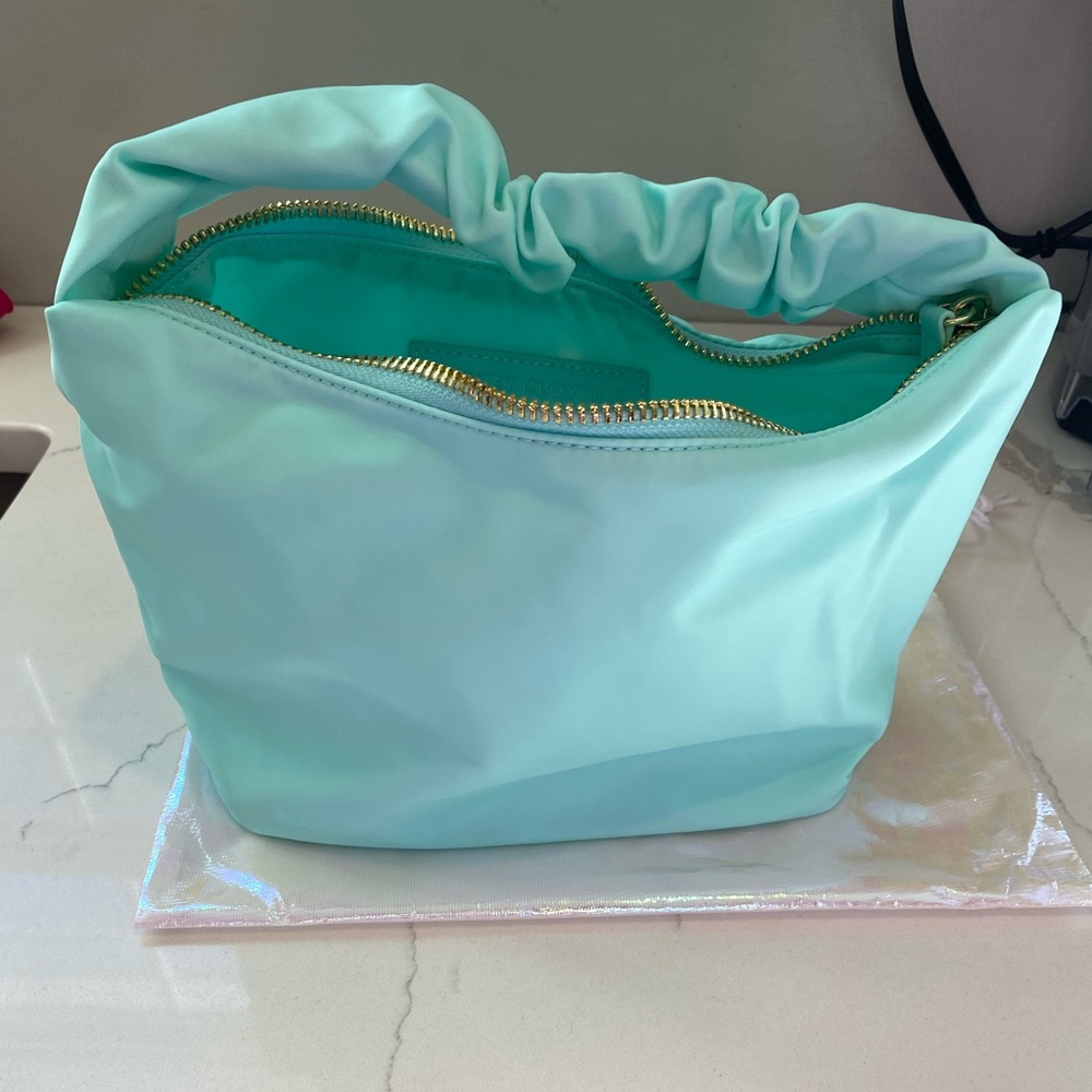 Stoney Clover Lane scrunchy handle purse in cotton candy.